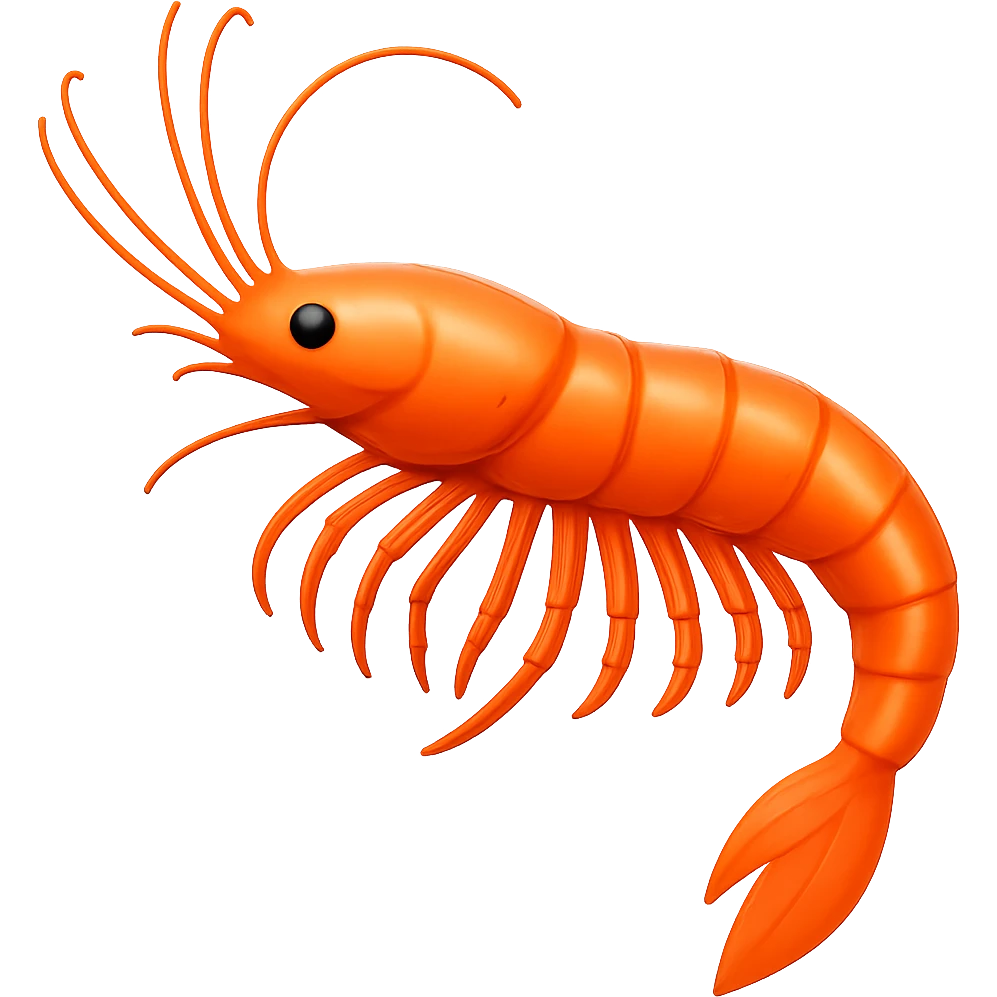 Remove the large front leg from the orange shrimp while keeping the rest of the shrimp unchanged and natural. Preserve the transparent background. emoji