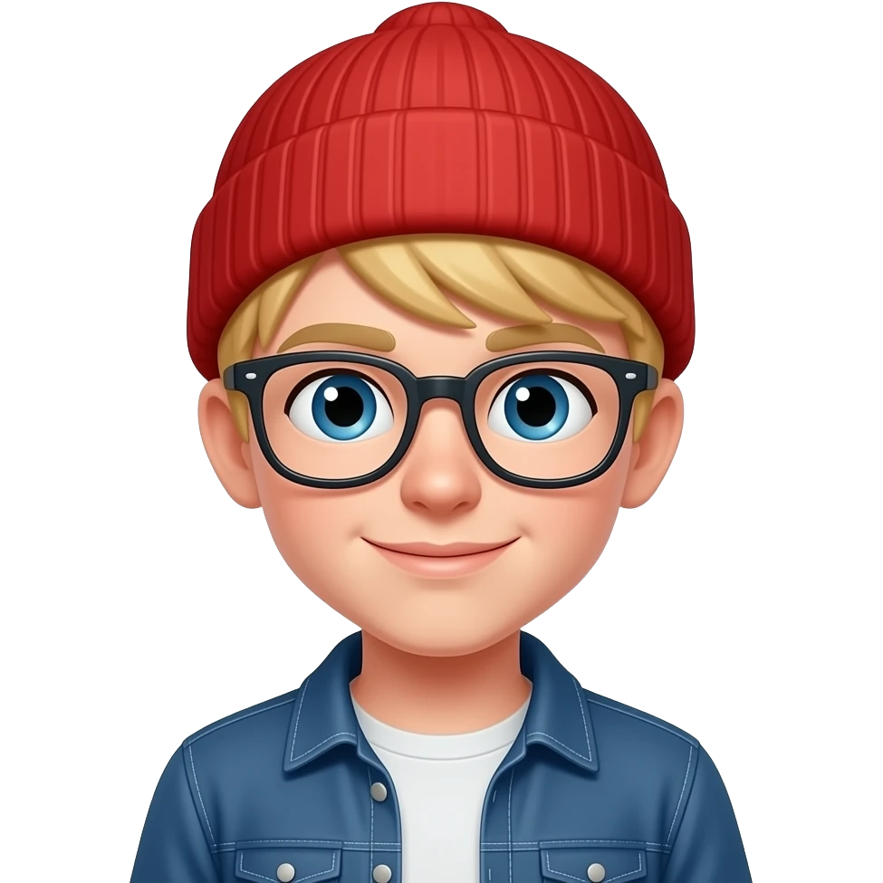 blond boy with red beanie and glassess emoji