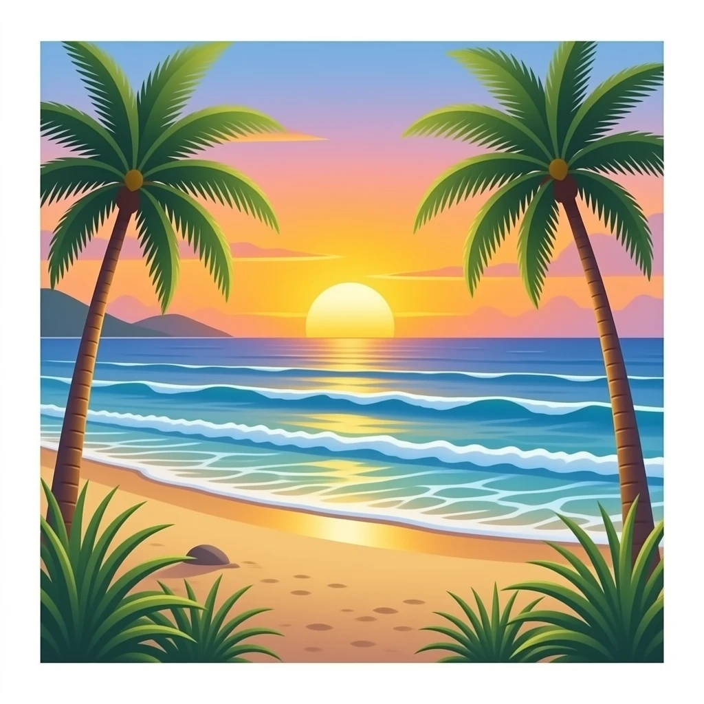 on the beach with sunset emoji