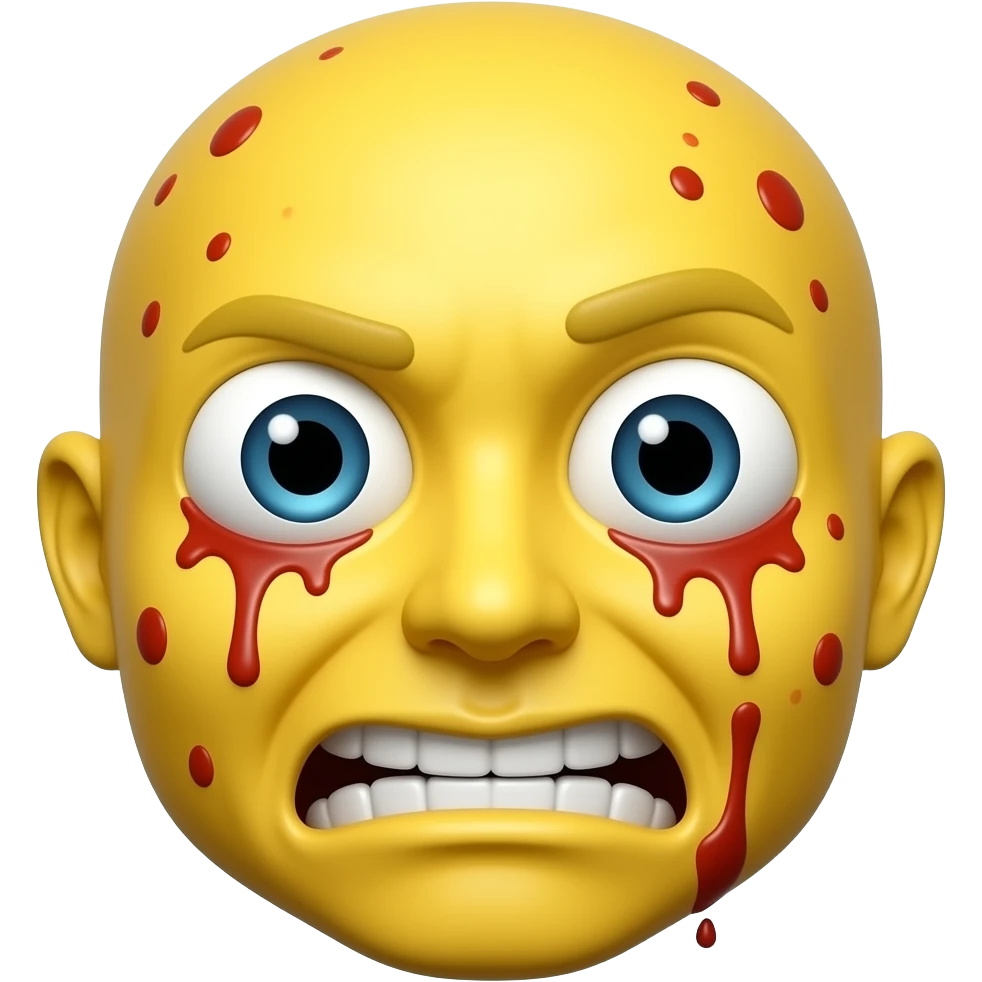 Crazy yellow emoji smiley face with ublood splatter emoji