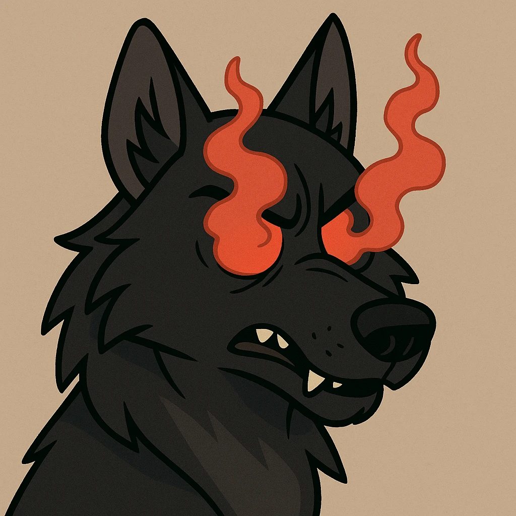 a black wolf head with red smoke eyes, modern cartoon style emoji