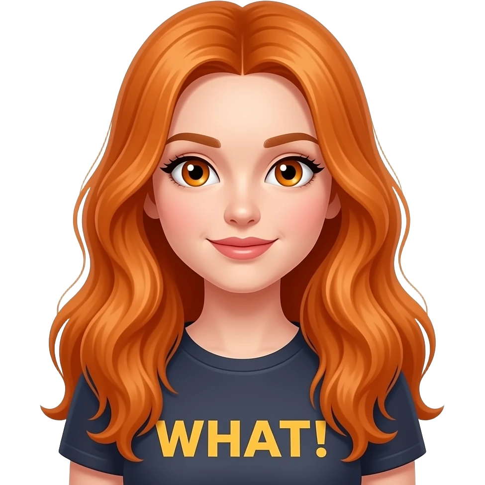 sexy girl with overlong ginger hair and ginger eyes a top with WHAT! written on it emoji