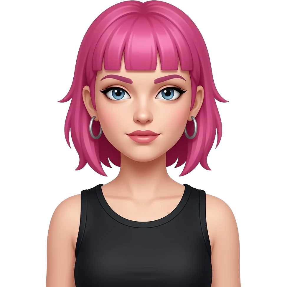 Pink Haired heavy metal girl sleveless loose tanktop all black emoji