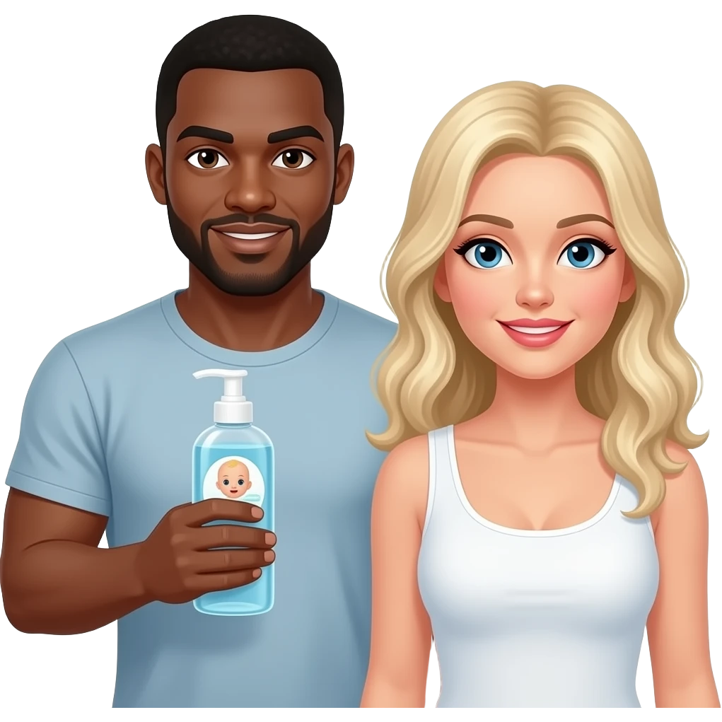 Jacked black guy holding baby oil with a pretty white girl emoji
