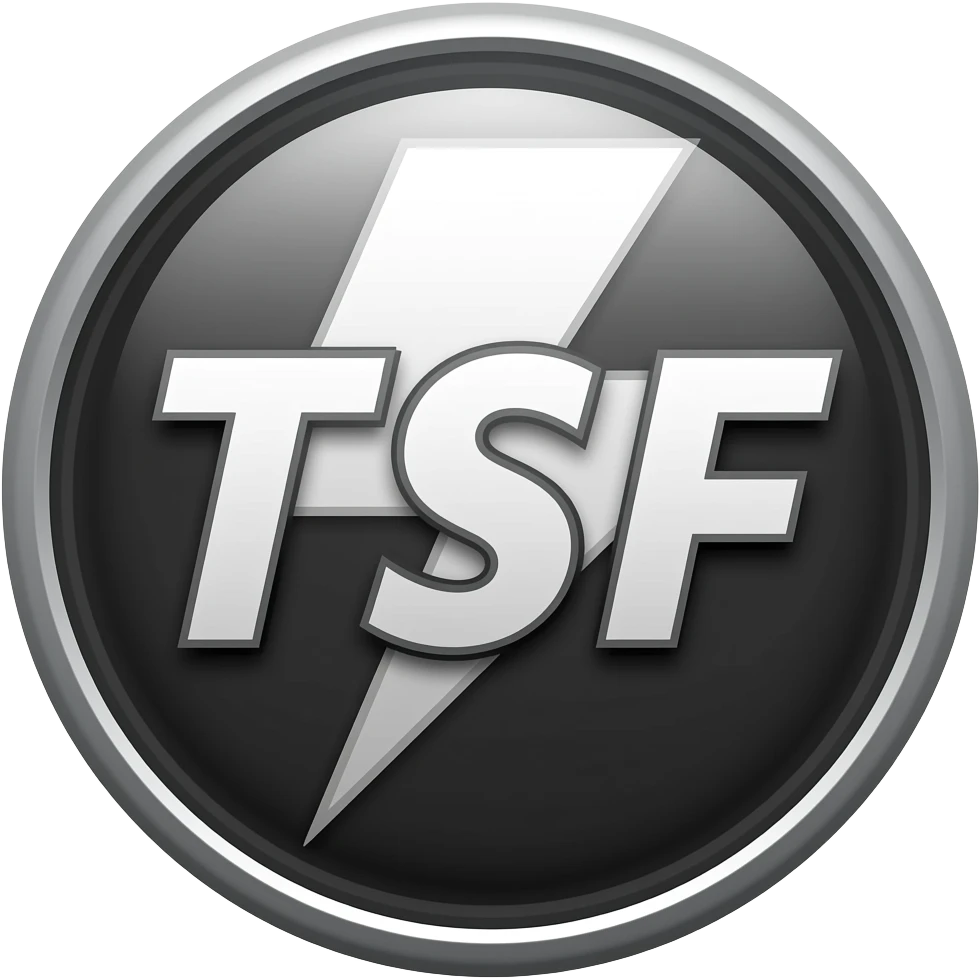 make a black and white lightning logo with the letters TSF emoji