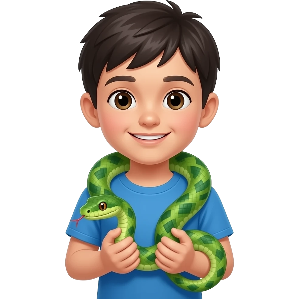A boy holding a pet snake emoji