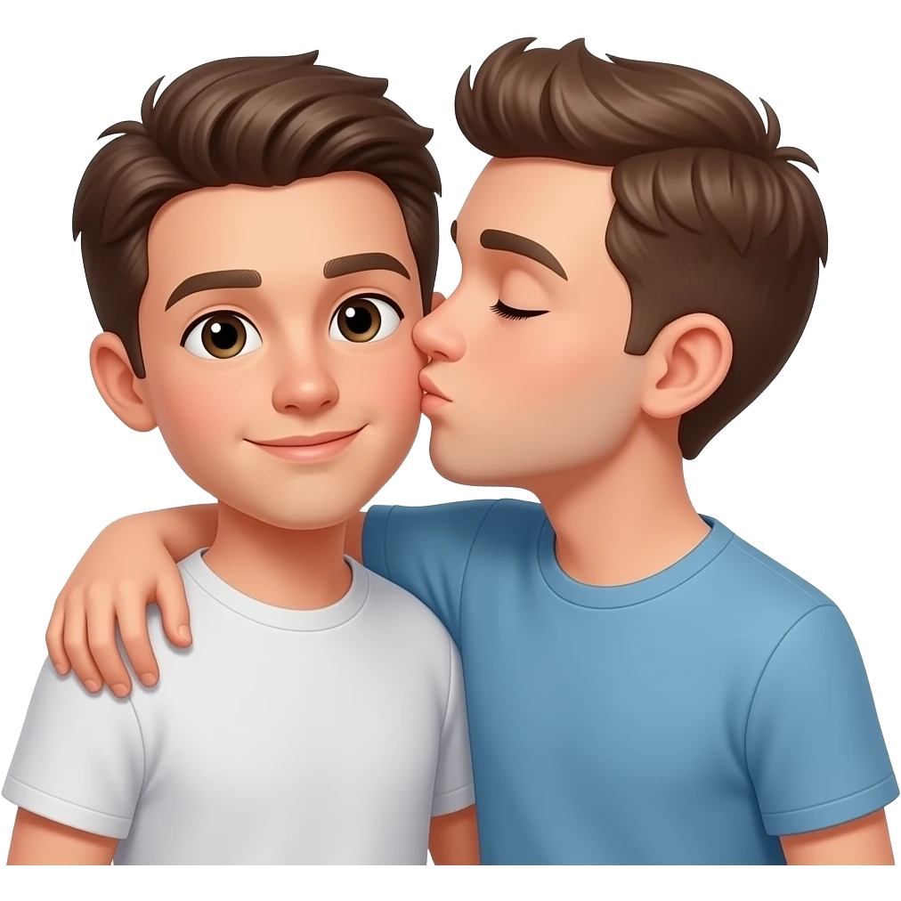 Erstelle ein Emoji von zwei Brüder, der eine um die 17 und der andere um die 22, der älter Bruder legt sein Arm über sein jüngeren Bruder und küsst ihn auf die Wange emoji