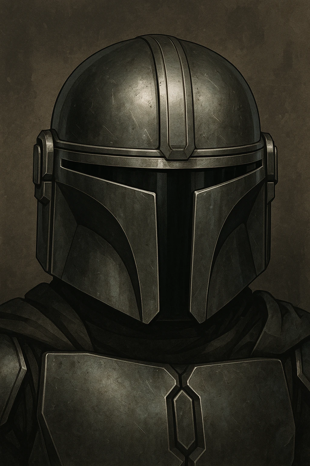 Mandalorian helmet, stylized, metallic, iconic, no text emoji