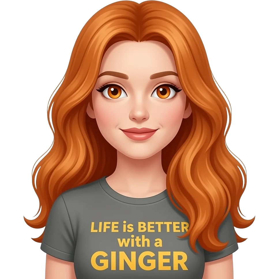 sexy girl with overlong ginger hair and ginger eyes a top with LIFE is BETTER with a GINGER written on it emoji