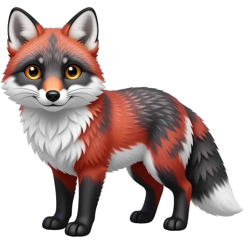 Albino Arctic Fox with red black and grey markings and golden eyes oriental shiny smooth glossy soft Japanese emoji