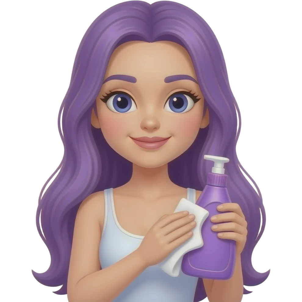 sexy girl with long purple hair and purple is cleaning emoji