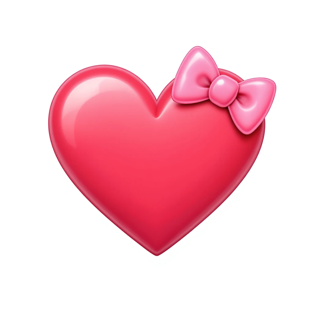 cute and shiny heart emoji with a bow accent, no background emoji