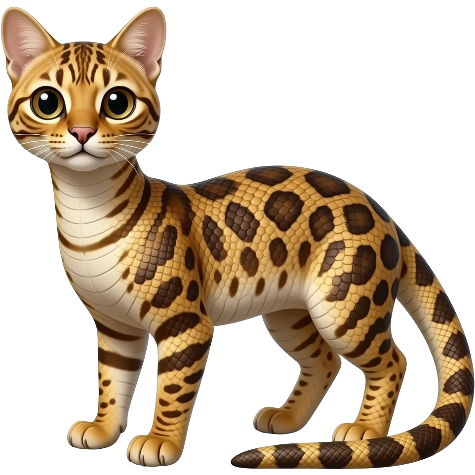 Brownish-golden-sandy scaly slim slender realistic hyper-realistic big-black-eyed beady-black-eyed python-feline-hybrid-animal emoji