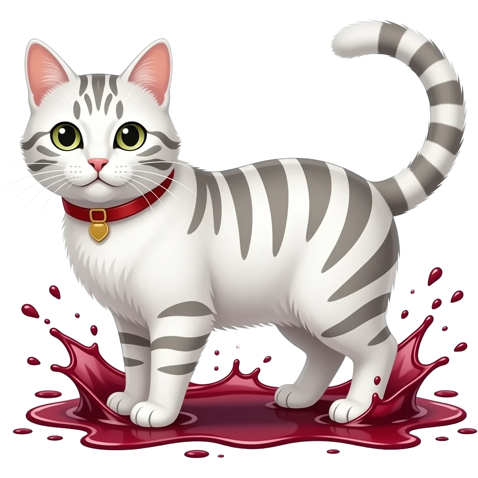 wine splash everywhere on white striped cat emoji