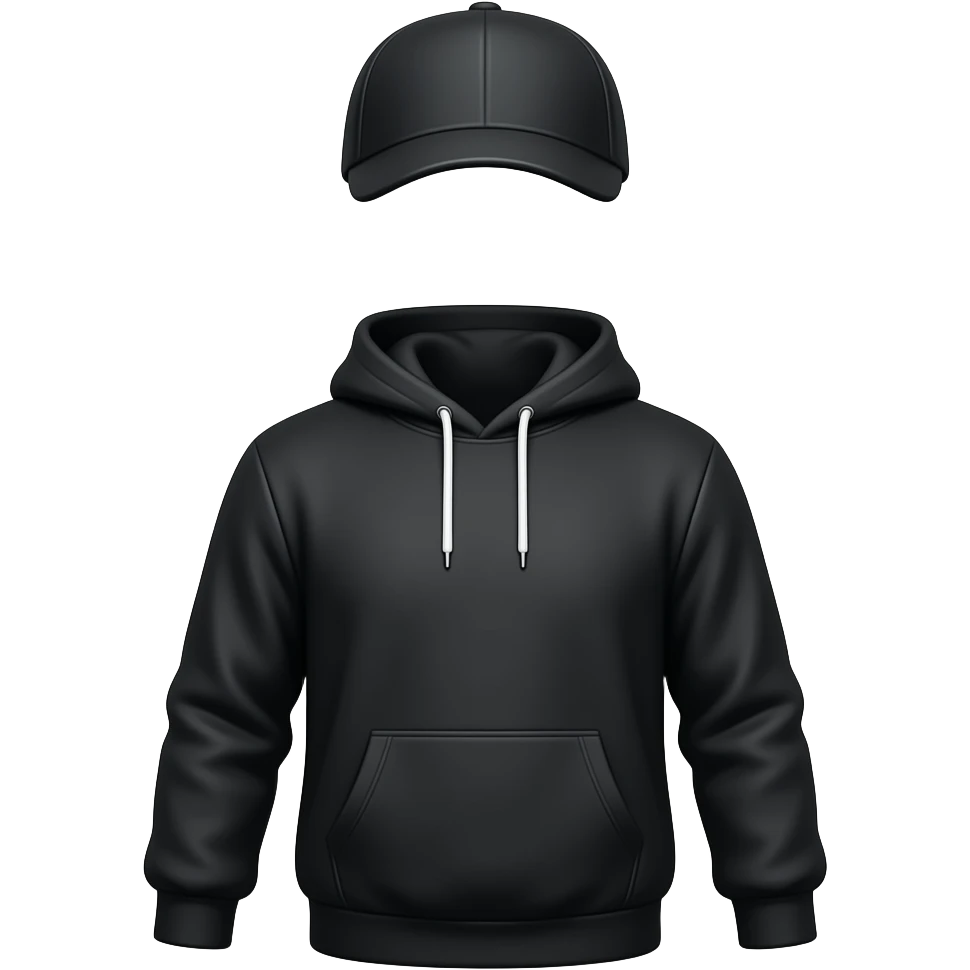black hoodie black flat hat emoji