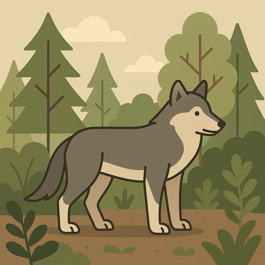 Flat design style wolf in the forest emoji