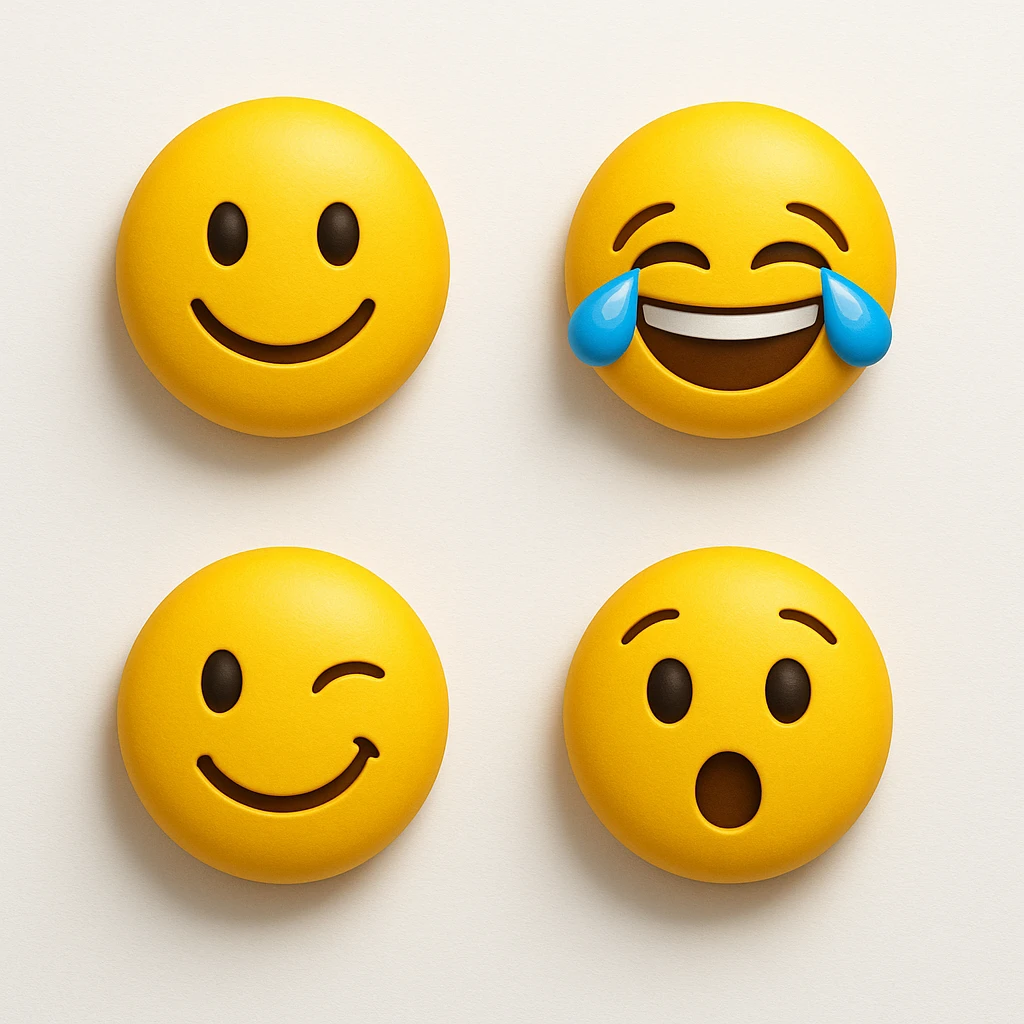 make four emojis on white background with good amount of shadow  emoji