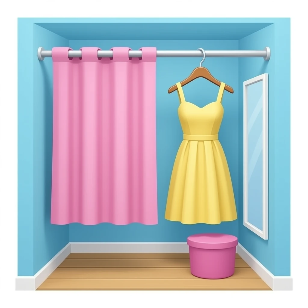 blue pink fitting room with yellow pastel dress, transparent background inspired by pastel colour pallete emoji