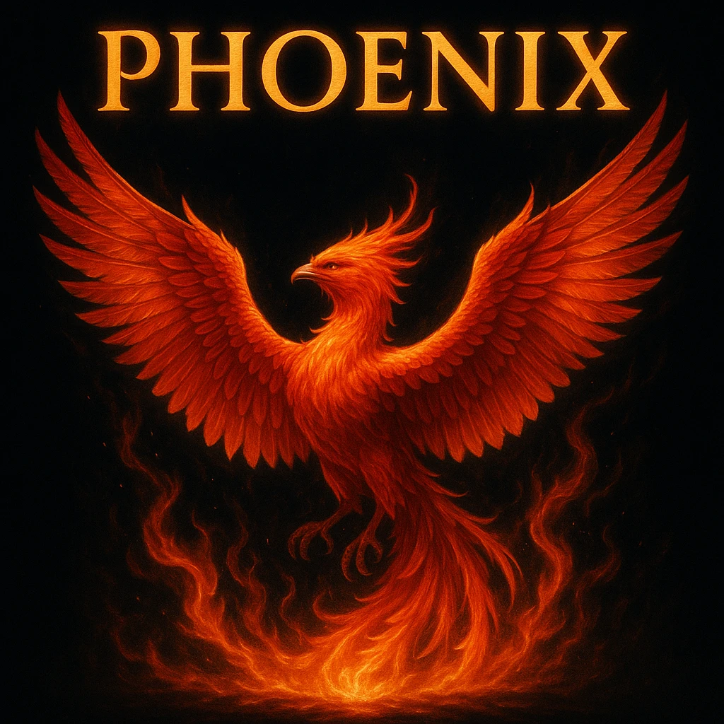 make image of phoenix with title, black background emoji
