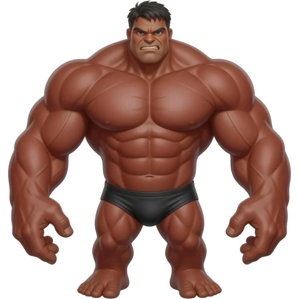 Massive very tall muscular red Hulk in black thongs full body image realistic emoji