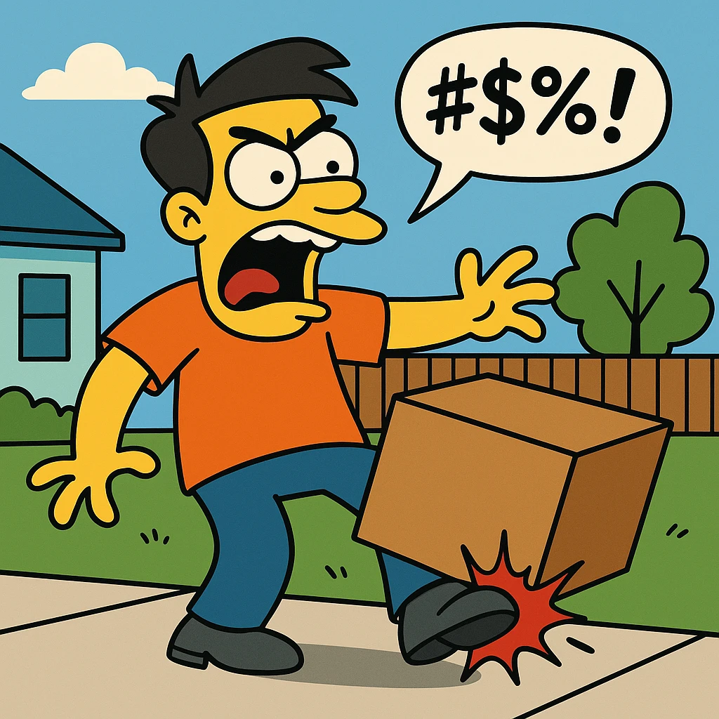 He shouted an expletive when he dropped the heavy box on his foot. emoji