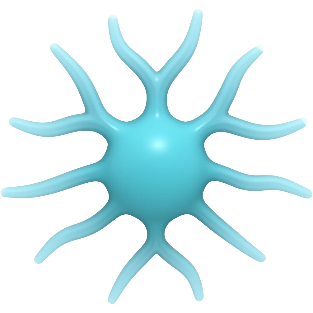a turquoise blue nerve cell with 6 strands emoji