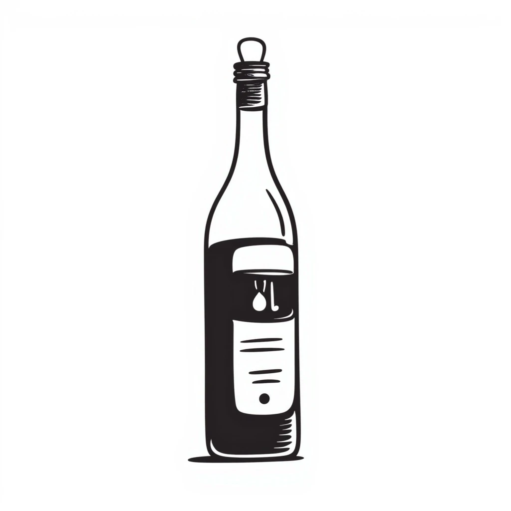 hand drawn doodle style olive oil bottle, sketchy lines, black and white emoji
