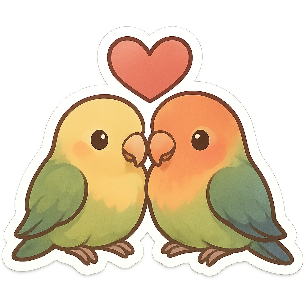 lovebirds with a heart emoji