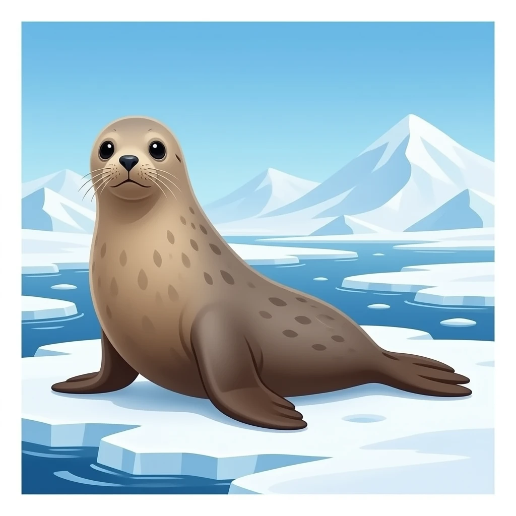 a Picture of a seal background is the antartica with snow and ice and water emoji