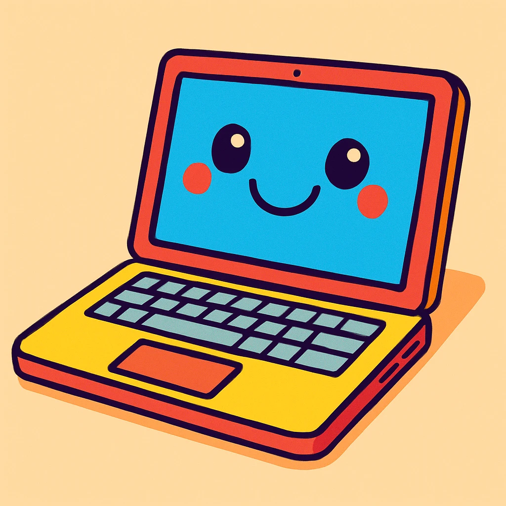 playful cartoon style MacBook laptop, open emoji