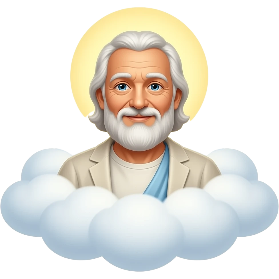 An old man in the sky as God with a loving look on his face emoji