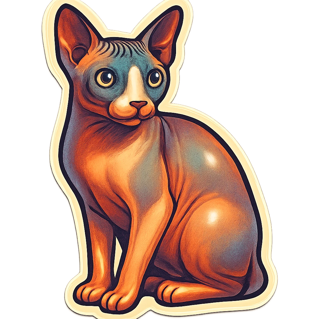 Canadian Sphynx cat with coloring as in the photo, sticker style emoji