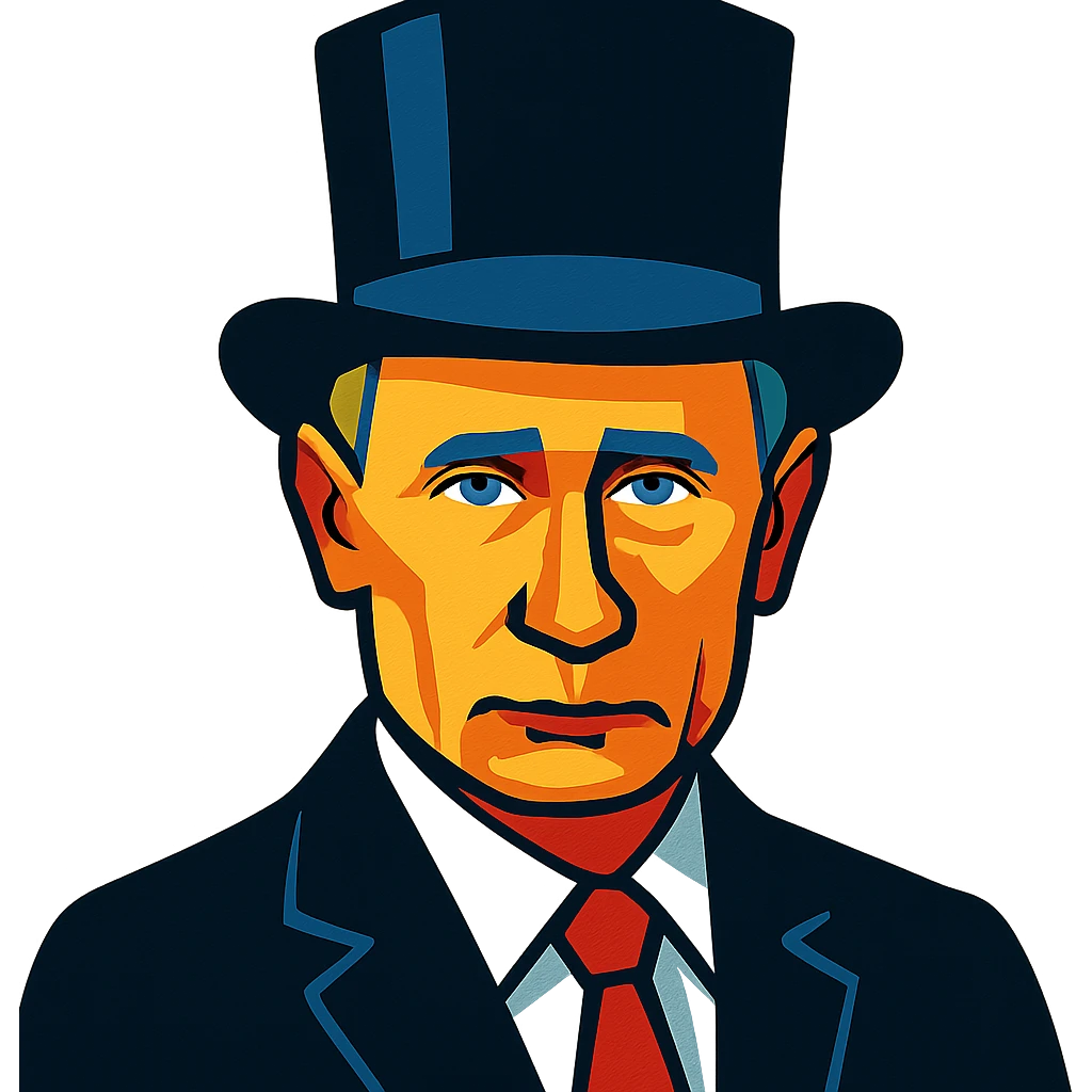 Putin in a black top hat emoji