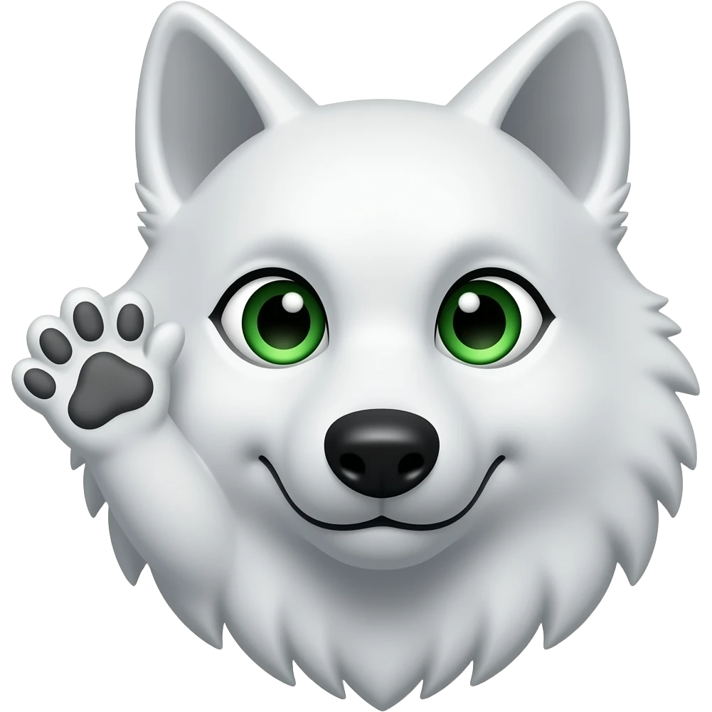 Stern White Wolf head paw saluting green eyed emoji