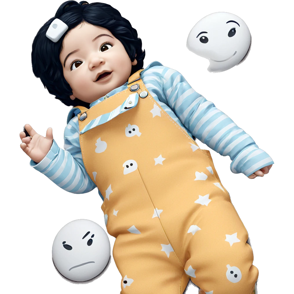 child with black hair lying emoji