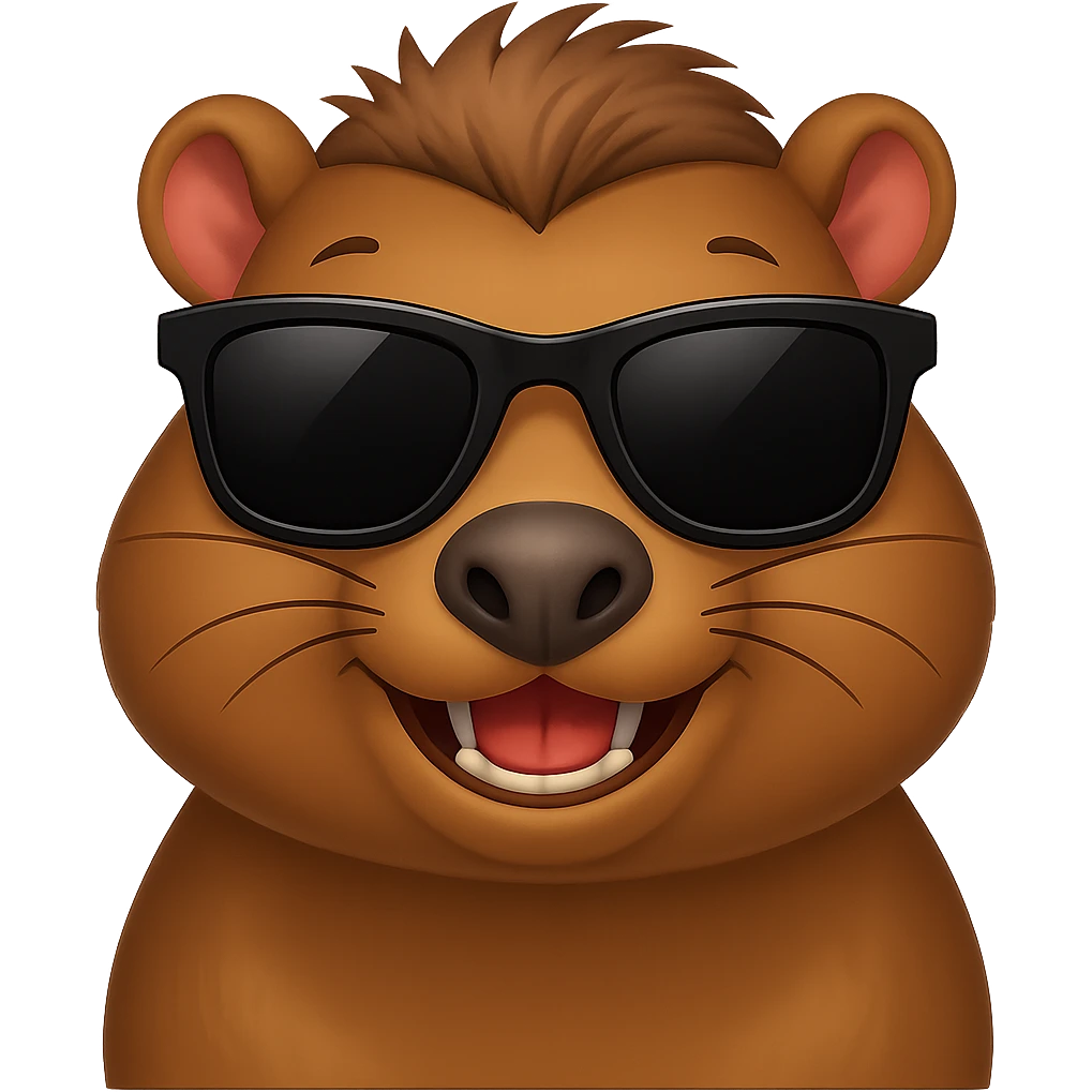 Add cool sunglasses to the funny capybara, keep the style consistent with the original images, and maintain no background (transparent). emoji