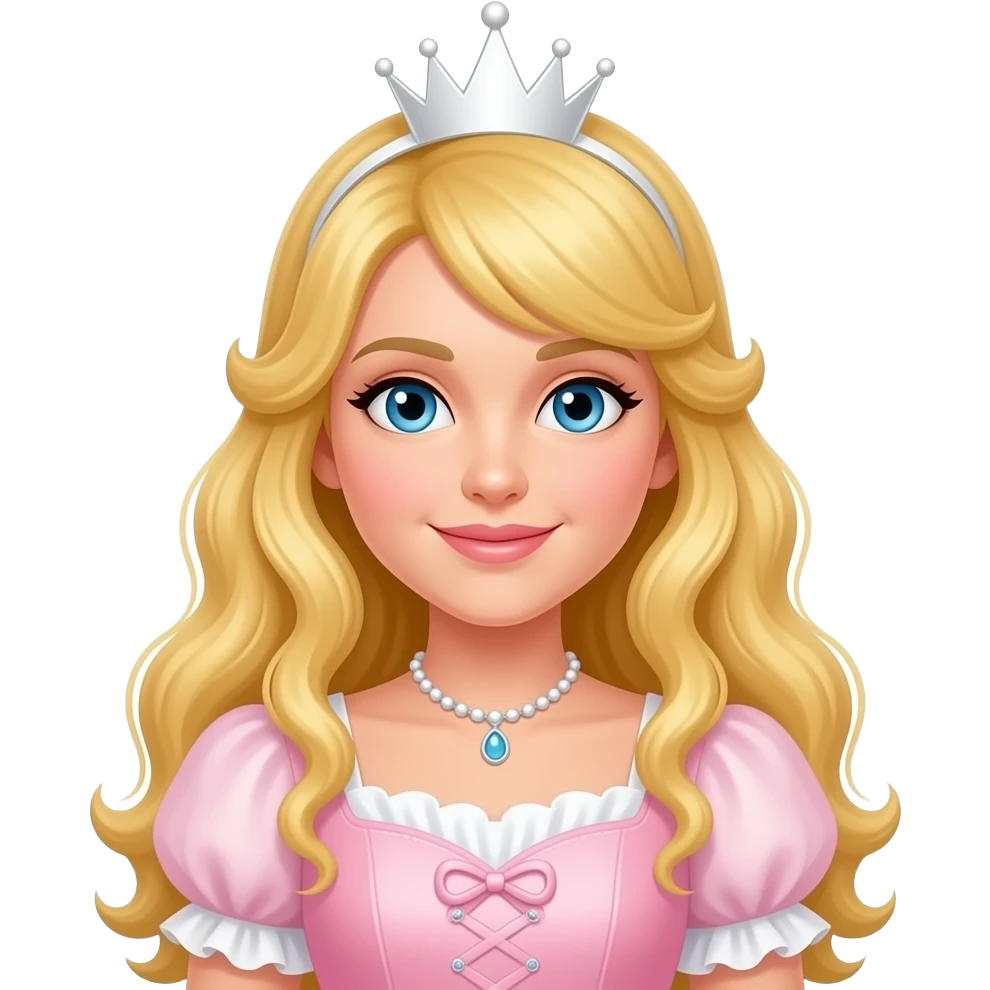 The Good Witch from The Wonderful Wizard of Oz with long blonde hair, blue eyes, white crown, pink and white long dress emoji