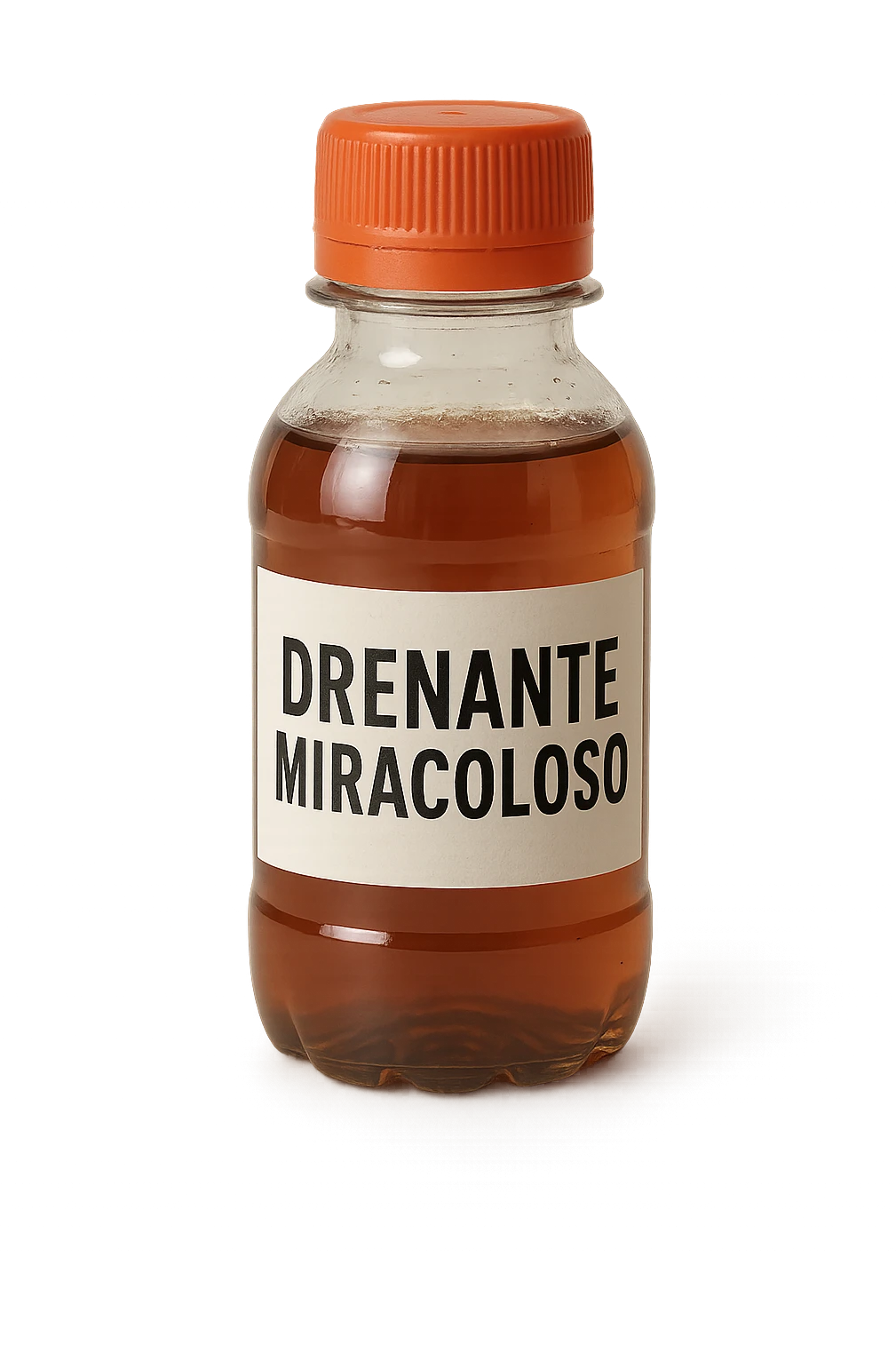 boccetta di drenante da bere, con la scritta "DRENANTE MIRACOLOSO" SULL'ETICHETTA emoji