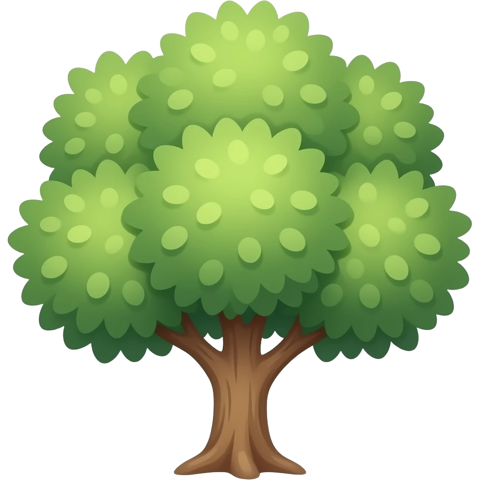 tree, round soft green canopy. No pot, no ground — only the tree. Plain green leaves, no fruits or flowers. Flat 3D vector, clean shapes, no gradients. emoji