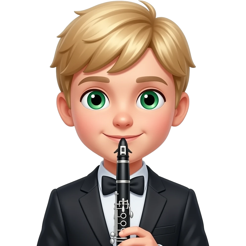 Boy blond green eyes with Clarinet emoji