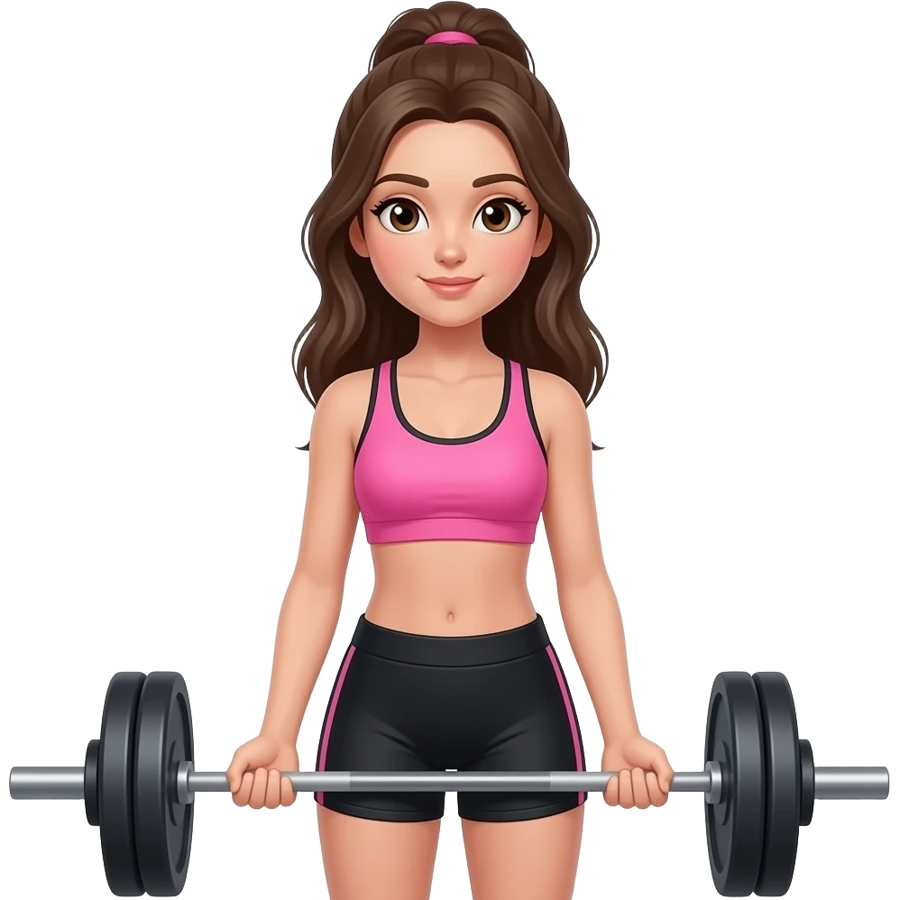 une fille quI fait du crossfit , brassière de sport rose short noir yeux marrons emoji