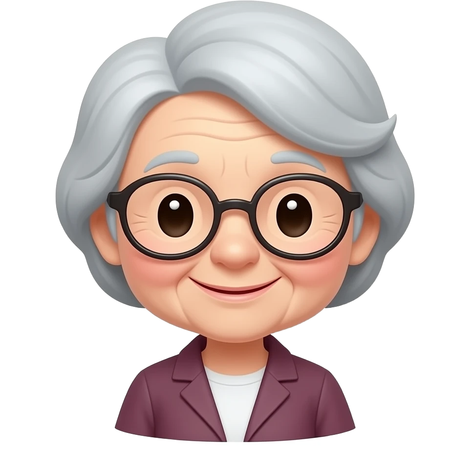 Cute old woman with glasses kawaii style happy emoji
