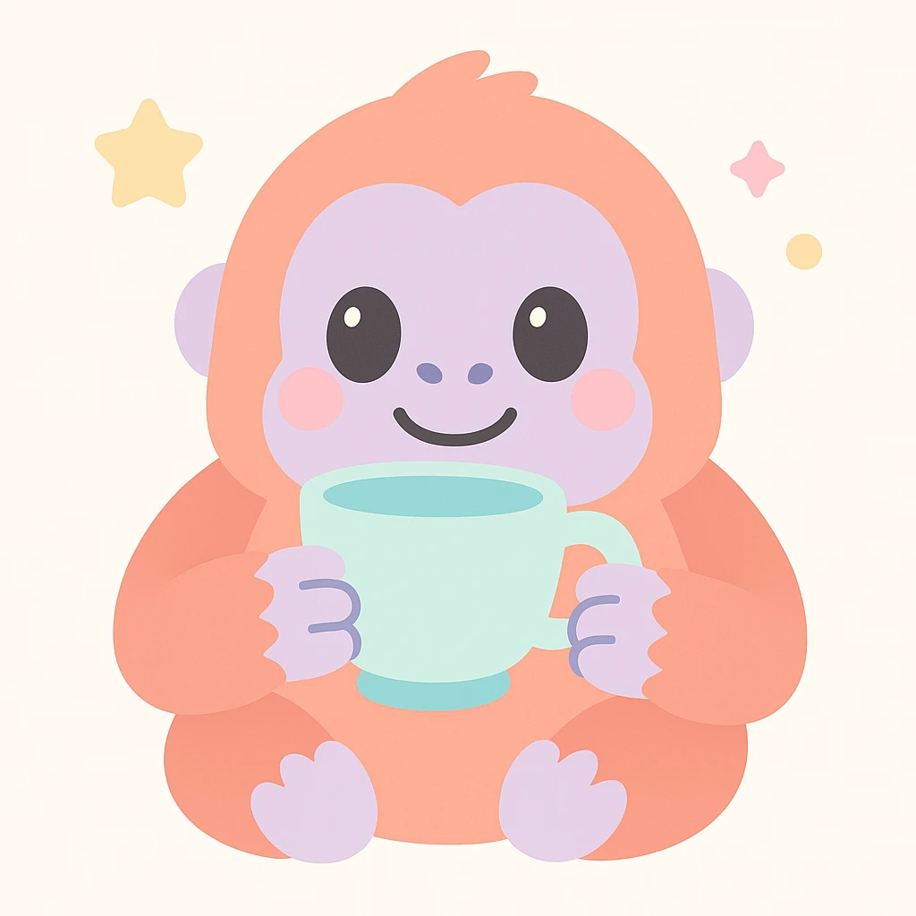 playful illustration orangutan munching on a teacup emoji