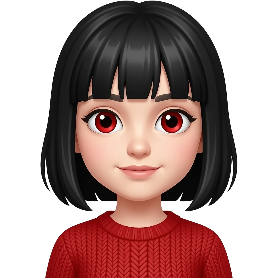 Pale girl ,black hair ,red eyes,red sweater emoji