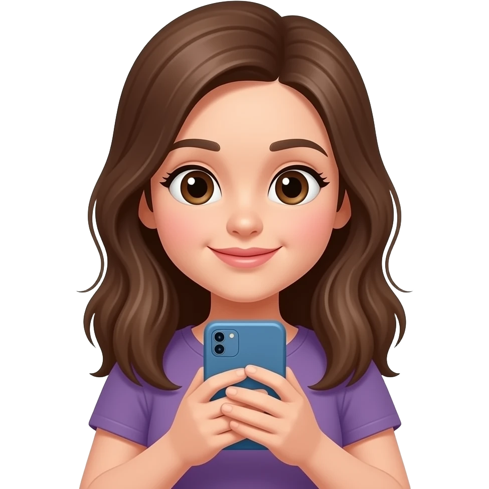 Girl brunette pale skin studing whatasapp style emoji