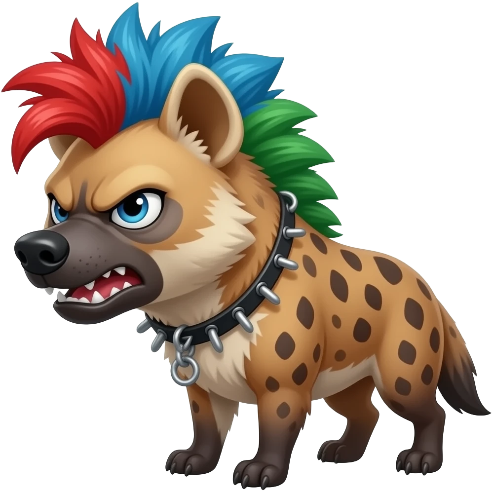 hyène punk cheveux rouge bleu vert qui est en colère emoji