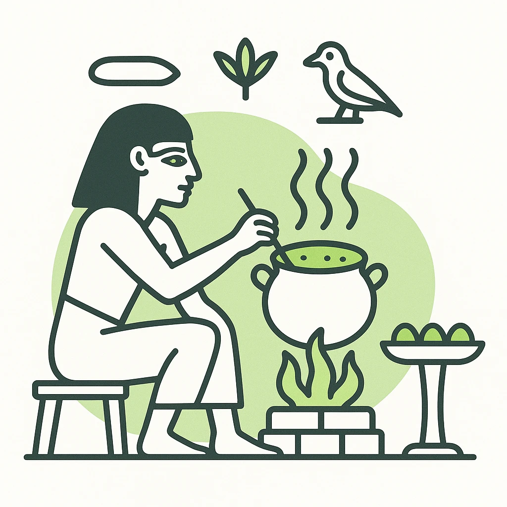 ancient Egyptian cooking scene in hieroglyphic style emoji