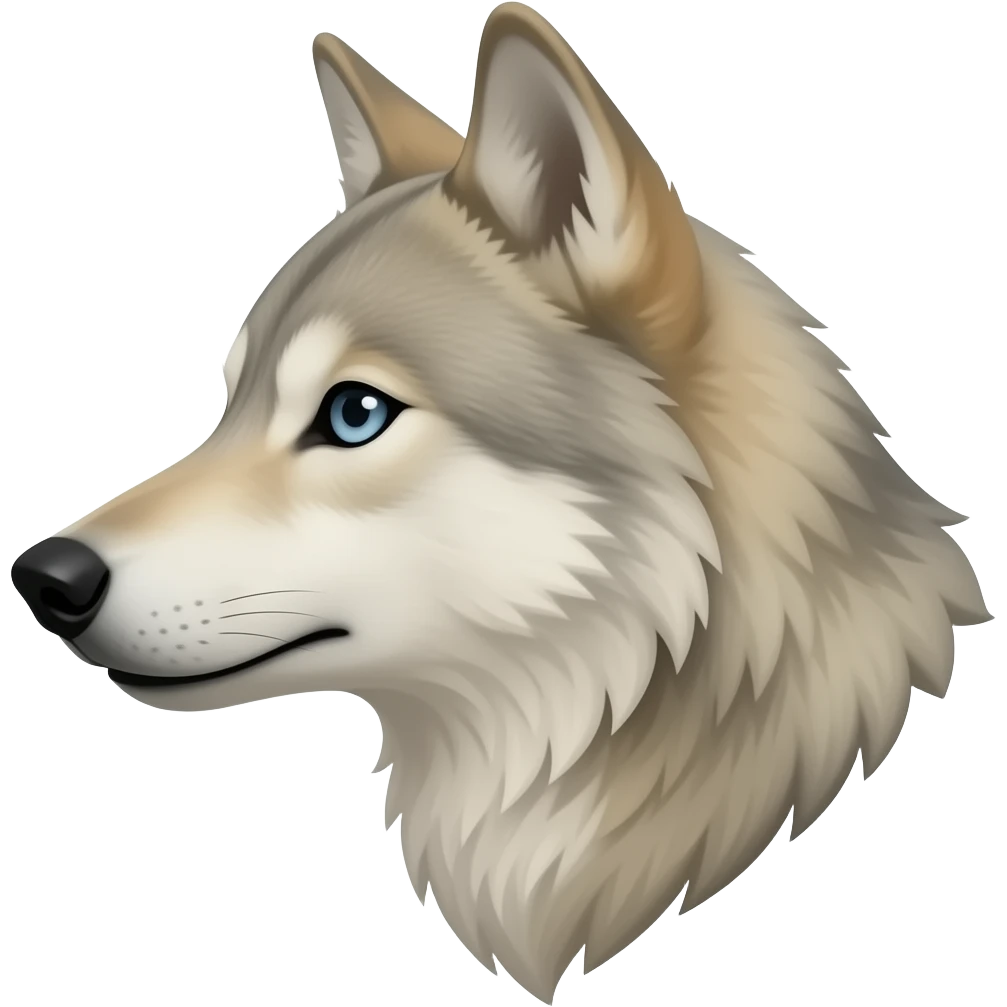 Cool beige adult wolf head very realistic Turn sideways light blue gray eyes emoji