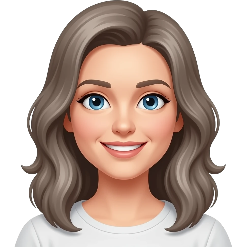shoulder length wavy grey brown blue eyes smiling woman emoji