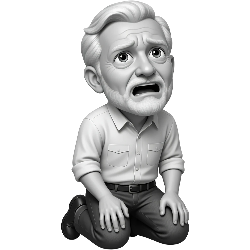 Looking up and needy in  black and white HEAD UP NOT SMILING NOT SMILING side on kneeling submissive older man with mouth wide open not smiling emoji